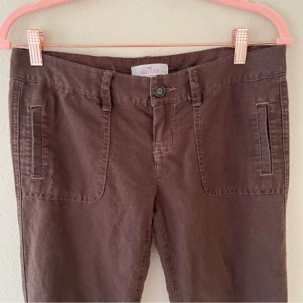 Vintage Y2K Hollister Linen Cargo Capri Pants XS Brown Low Rise Preppy - Picture 2 of 11
